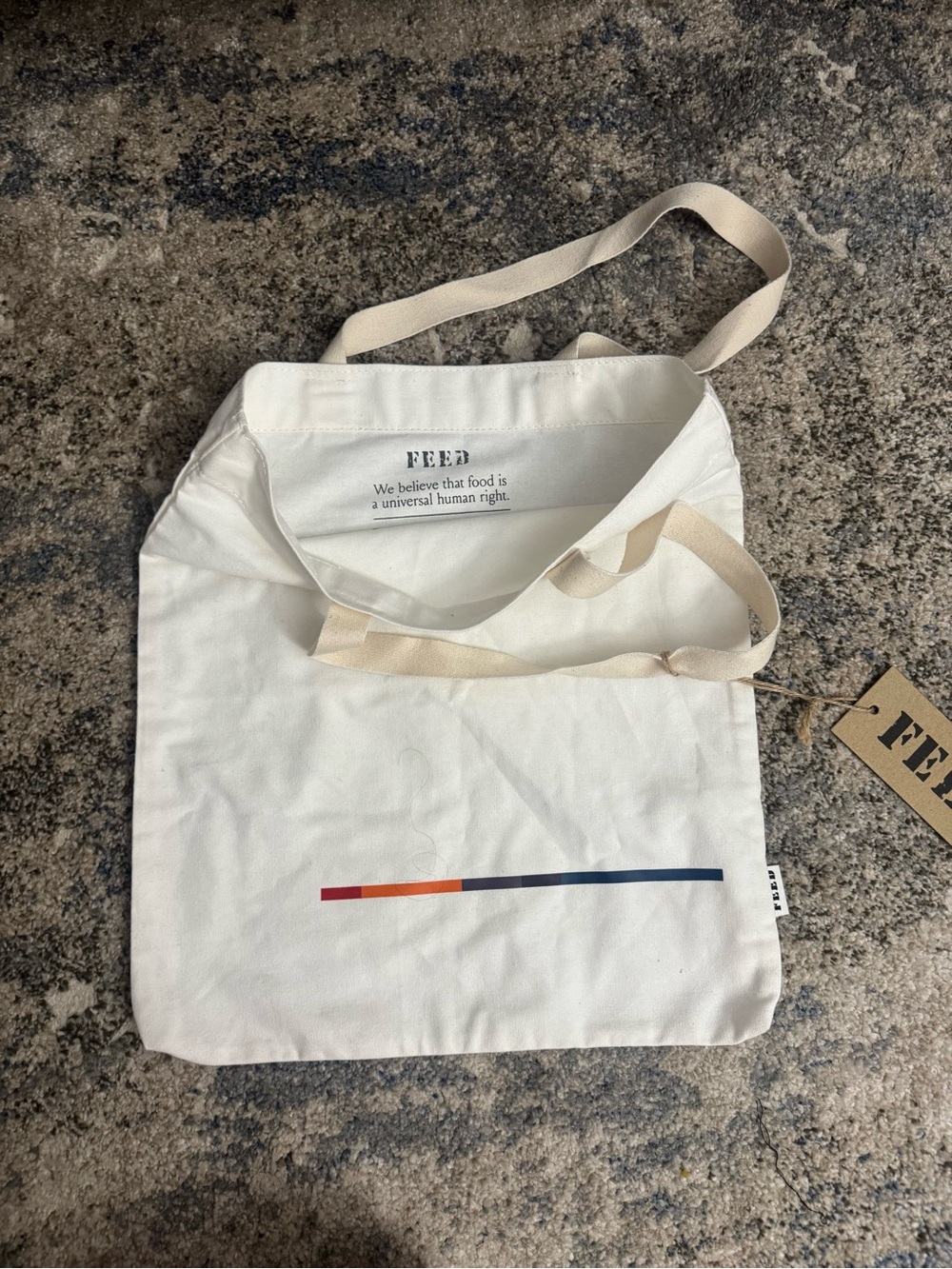 FEED White Canvas Tote Bag with Color Accent